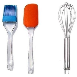 Olrada Silicone Basting, Spatula Brush and Stainless Steel Whisker, Silver