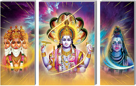 Brahma,Vishnu,Mahesh,Gods with Sunboard Frame Home Decorative Gift Item Cut Design (5x12 Size 8x12 Inch) Set of 3