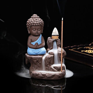                       Meghvi Polyresin Buddha Smoke Fountain Backflow Incense Burner Idol with 10 cones                                              