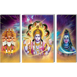 Brahma,Vishnu,Mahesh,Gods with Sunboard Frame Home Decorative Gift Item Cut Design (5x12 Size 8x12 Inch) Set of 3