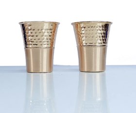 KUVI (Set of 2) Pure Copper Half-Hammered Glass Tumbler Set of 2, Drinkware, 300 ML Each, 80 Grams (Pack of 8)