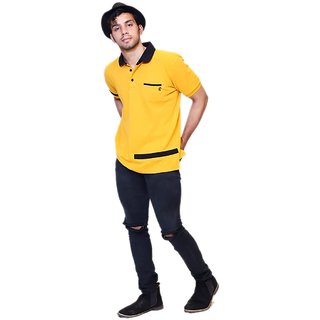                       Aly&Val Men's Cotton Club Collar Half Sleeves Regular Fit Mustard Polo Neck T Shirts for Mens, Large                                              