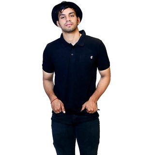                       Aly&Val Men's Cotton Basic Half Sleeves Regular Fit Black Polo Neck T Shirts for Mens, Large                                              