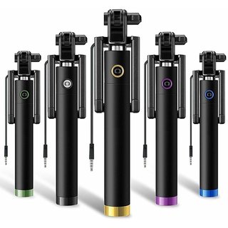 Empower Black Stylish AUX Wire Selfie Stick for all smartphones (Assorted Color - Pack of 1)