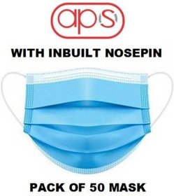 APS Melt-Blown Fabric Disposable 3 Ply Surgical Mask (Blue, Pack of 50) For Unisex