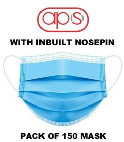 APS Melt-Blown Fabric Disposable 3 Ply Surgical Mask (Blue, Pack of 150) For Unisex