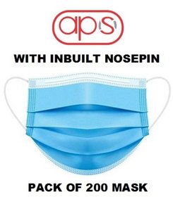 APS Melt-Blown Fabric Disposable 3 Ply Surgical Mask (Blue, Pack of 200) For Unisex