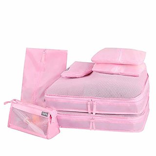Importedkart Foldable Storage Bags Portable Twill Mesh Underwear Cosmetics Organizer 7 Pcs : Pink (Imported Item)36406