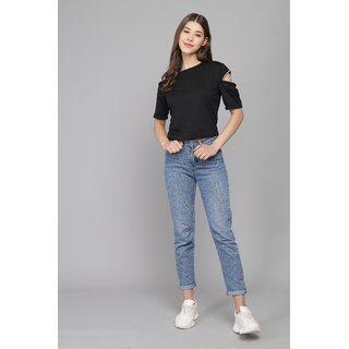                       RF-black single off shoulder with zipper top                                              