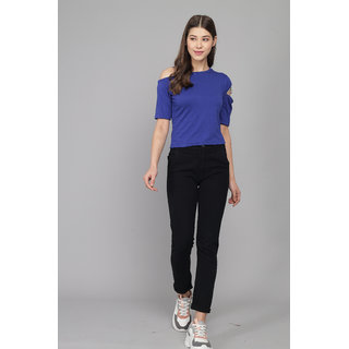 RF-blue single off shoulder with zipper top RF-blue single off shoulder with zipper top