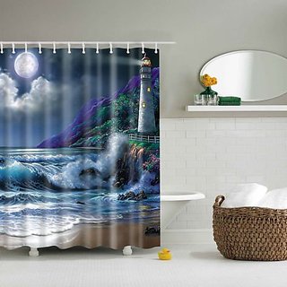 Importedkart Designed Bathroom Fabric Shower Include 12 Hooks Set Water Resistant Multichoice (Imported Item)30552