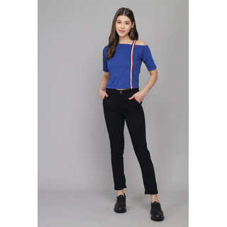                       RF-blue single off shoulder top                                              