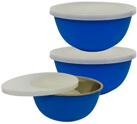 GRETEL GOLD Stainless Steel Blue Microwave Bowl with Lid (set of 3)