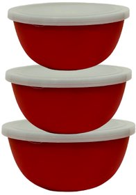 GRETEL GOLD Stainless Steel Red Microwave Bowl with Lid (set of 3)