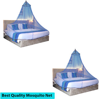                       Mosquito Net for Double Bed, King-Size, Round Ceiling Hanging Foldable Polyester Net Blue And  Black  Pack 2                                              