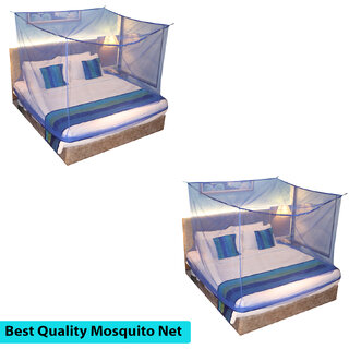                       Mosquito Net for Double Bed, King-Size, Square Hanging Foldable Polyester Net BluePack of 2                                              