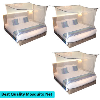                       Mosquito Net for Double Bed, King-Size, Square Hanging Foldable Polyester Net White And BlackPack of 3                                              