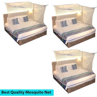                       Mosquito Net for Double Bed, King-Size, Square Hanging Foldable Polyester Net White And BluePack of 3                                              