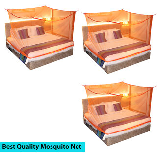                       Mosquito Net for Double Bed, King-Size, Square Hanging Foldable Polyester Net OrangePack of 3                                              