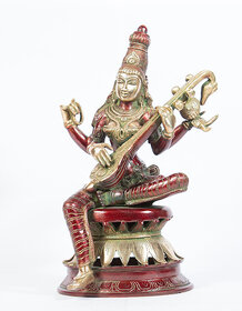 Arihant Craft  Hindu Godess Saraswati Idol Sarasvati Statue Sculpture Hand Work Showpiece  30.5 cm (Brass, Red, Green)