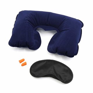 3 in 1 Tourist Treasure Air Travel Neck Pillow Cushion Car-Eye Maks Sleep Rest Shade-Ear Plug