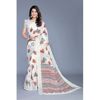                       Women's Cotton Blend Blossom Leafs Printed Saree with Blouse Piece                                              