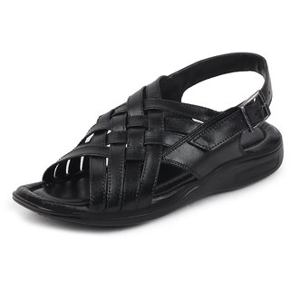 FAUSTO Men's Black Buckle Criss Cross Strap Leather Sandals