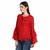 Raabta Red With White Dotted Printed Tie-Up Round Neck Bell Sleeves Top
