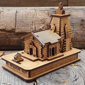 KESAR ZEMS Handmade Carving, Small Wooden Miniature, Kedarnath Temple Mini 3D Model of Kedarnath Dham 9 X 15 X 12 cm