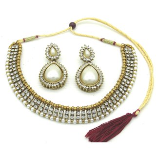                       White stone pearl indowestern necklace set                                              
