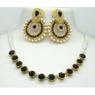                       Black Round Pearl Polki Neckalce set                                              