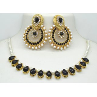                       Black Tilak Pearl Polki Necklace set                                              