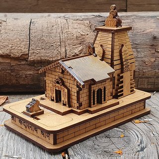                       KESAR ZEMS Handmade Carving, Small Wooden Miniature, Kedarnath Temple Mini 3D Model of Kedarnath Dham 9 X 15 X 12 cm                                              