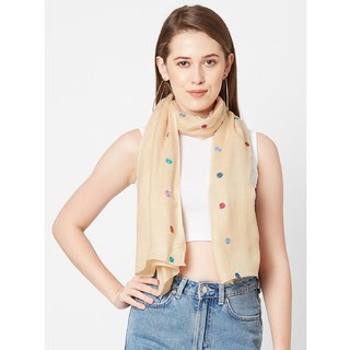 Get Wrapped Beige All Over Circle Embroidered Scarves  for Women