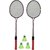 Paul Sports Sports PS-2.0 Iron Double Shaft Badminton Racquets Set of 2 Piece with 3 Piece Platic Shuttle