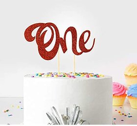 Seyal Birthday Party Decoration - First Birthday Cake Topper Decoration (Orange) - One - with Double Sided Glitter Stock