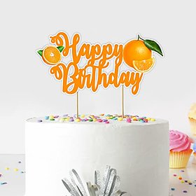 Seyal Birthday Party Decoration - Orange Happy Birthday Cake Topper