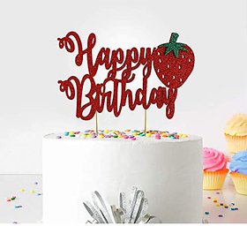 Seyal Birthday Party Decoration - Strawberry Happy Birthday Cake Topper