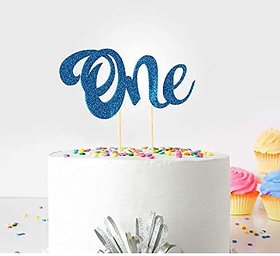 Seyal Birthday Party Decoration - First Birthday Cake Topper Decoration (Sky Blue) - One - with Double Sided Glitter Stock