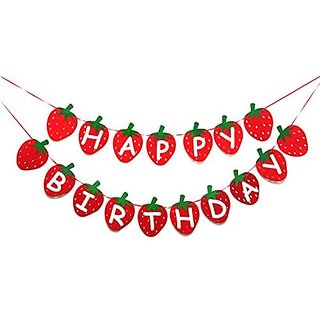                       Seyal Birthday Party Decoration - Strawberry Happy Birthday Banner                                              