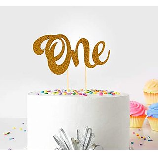                       Seyal Birthday Party Decoration - First Birthday Cake Topper Decoration (Gold) - One - with Double Sided Glitter Stock                                              