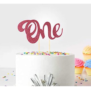                       Seyal Birthday Party Decoration - First Birthday Cake Topper Decoration (Pink) - One - with Double Sided Glitter Stock                                              