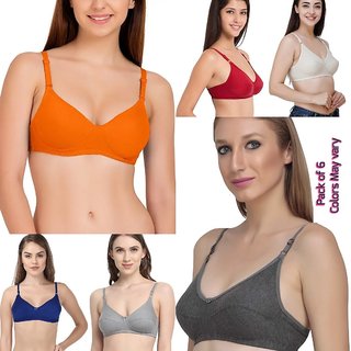                       Rayyans (Pack of 6) Quality Cotton Hosiery Multi color Bra (Color n Design may vary)                                              