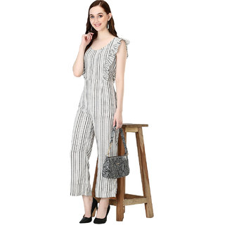                       Women Fitted Ruffle Striped Casual Jumpsuit                                              