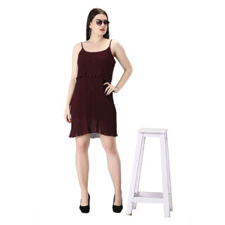                       Regular fit women maroon pleated dress                                              