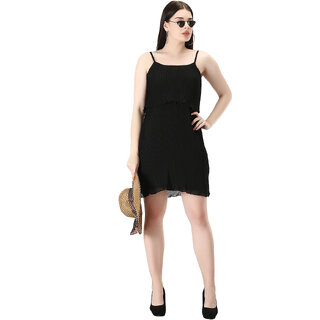                       Regular fit women black pleated dress                                              