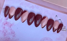 Pink maroon nails superior quality easy to use nails with 2 gm glue and mini filer (pack of 12 nails )