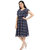 Pitaya Women Rayon Printed A Line Navy Blue White Checked Maxi Dress