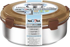 NAYASA Round Aqua Lock Stainless Steel Container Brown Color - 2100 ml Steel Grocery Container(Brown)