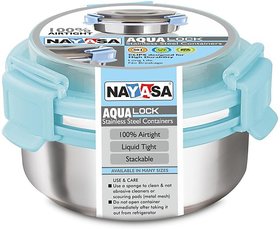 NAYASA Round Aqua Lock Stainless Steel Container - 450 ml Steel Grocery Container(Blue)